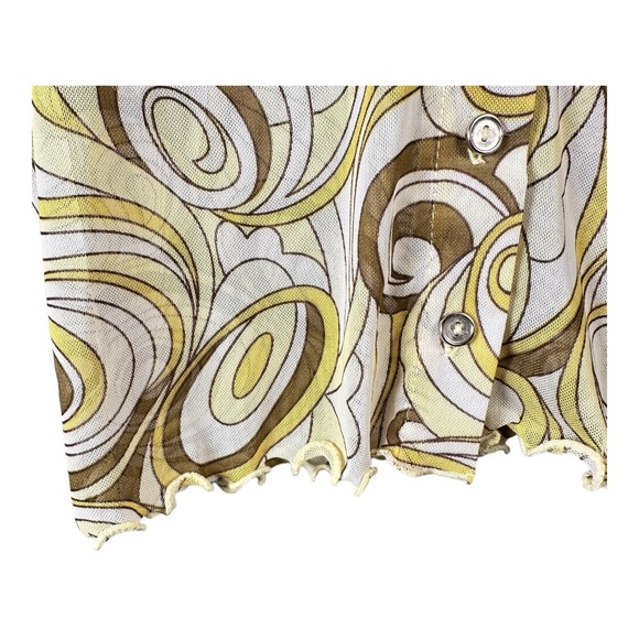 Liz & Sara Green Yellow Crop Top Abstract Mesh Sheer Shirt Size M Retro Top - Picture 4 of 10